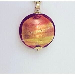 Vtg 14k Gold Pendant Charm Murano Art Glass Foil Fused Yellow Gold